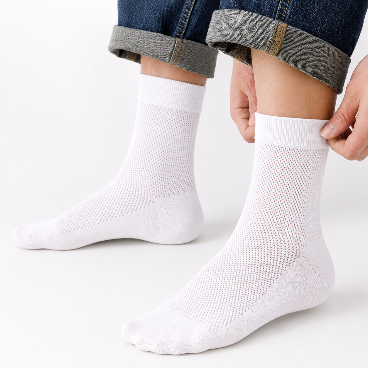 BASIQ™ Premium Mesh Cotton Crew Socks for Men | Breathable & Soft - Dark Gray