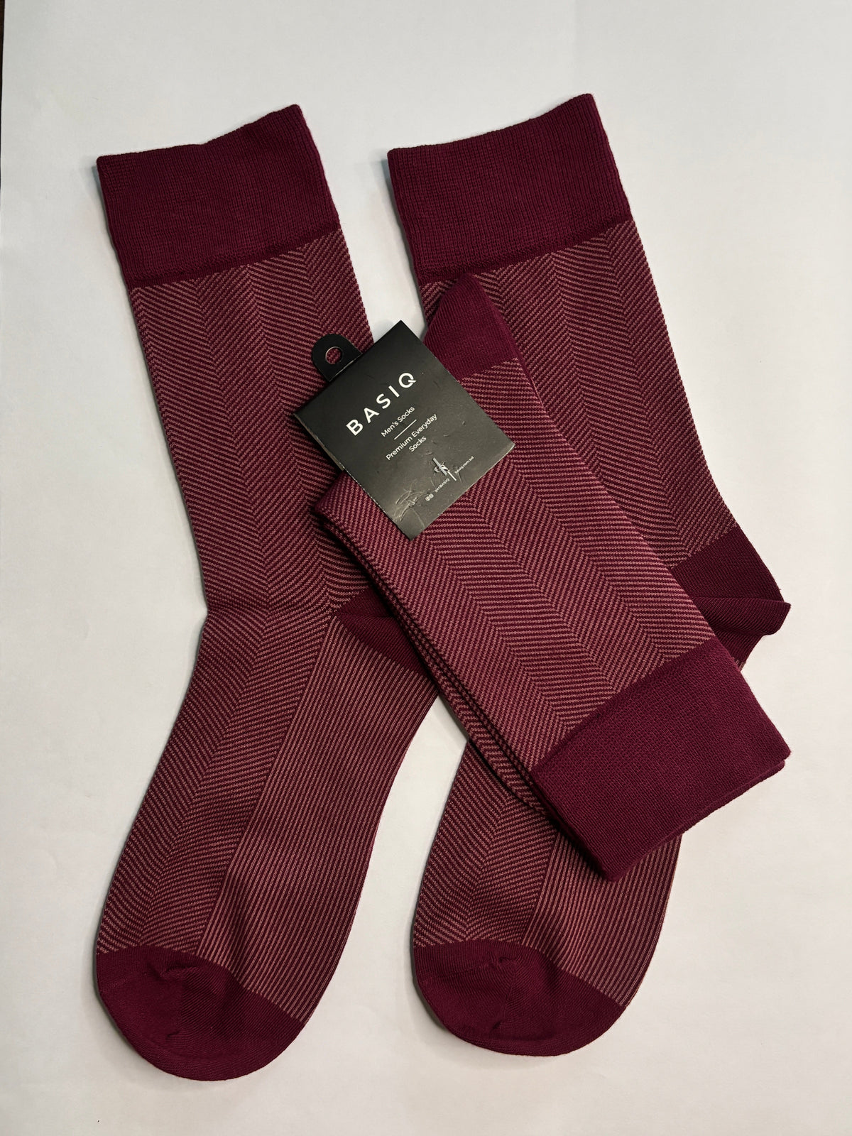 BASIQ 3 Pair Men’s Socks Bundle – Black Micro Dot, Burgundy Herringbone & Royal Blue Helicopter