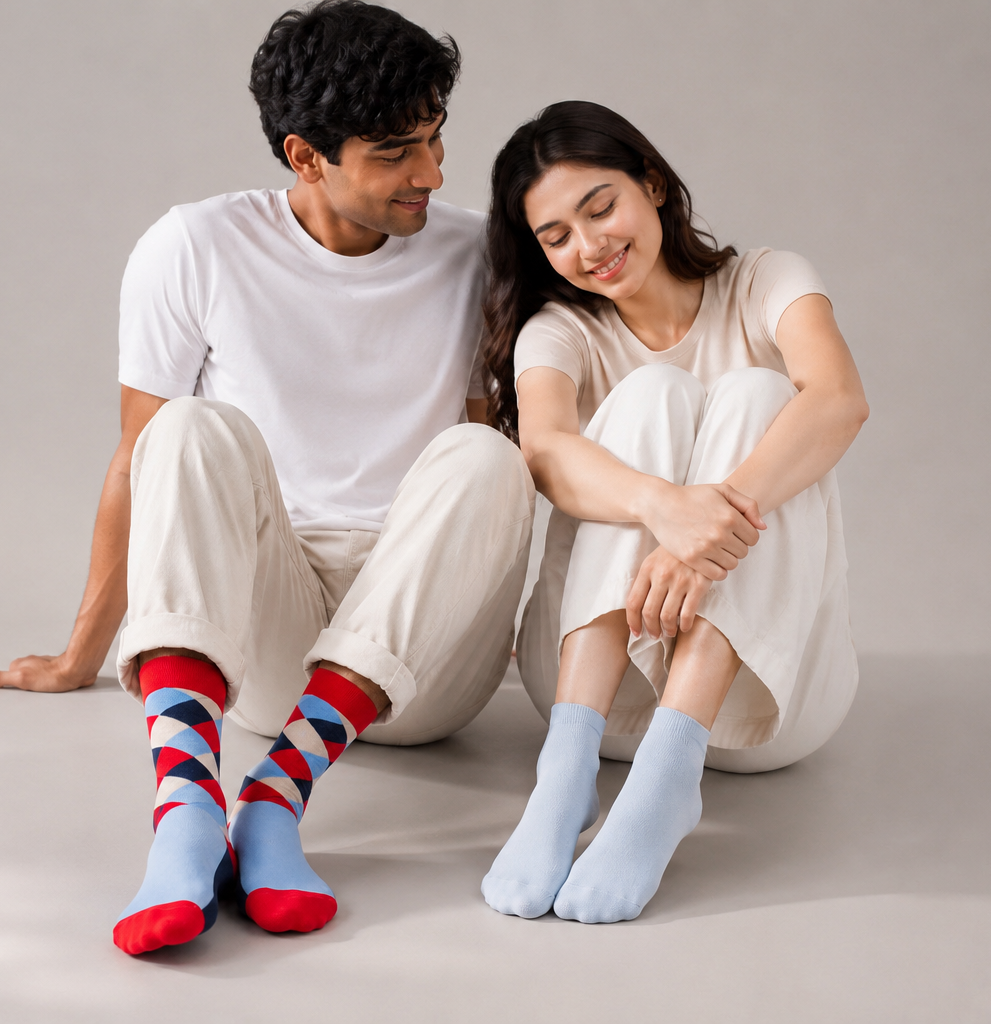 BASIQ Heritage Argyle Crew Socks – Red, Navy & Sky Blue