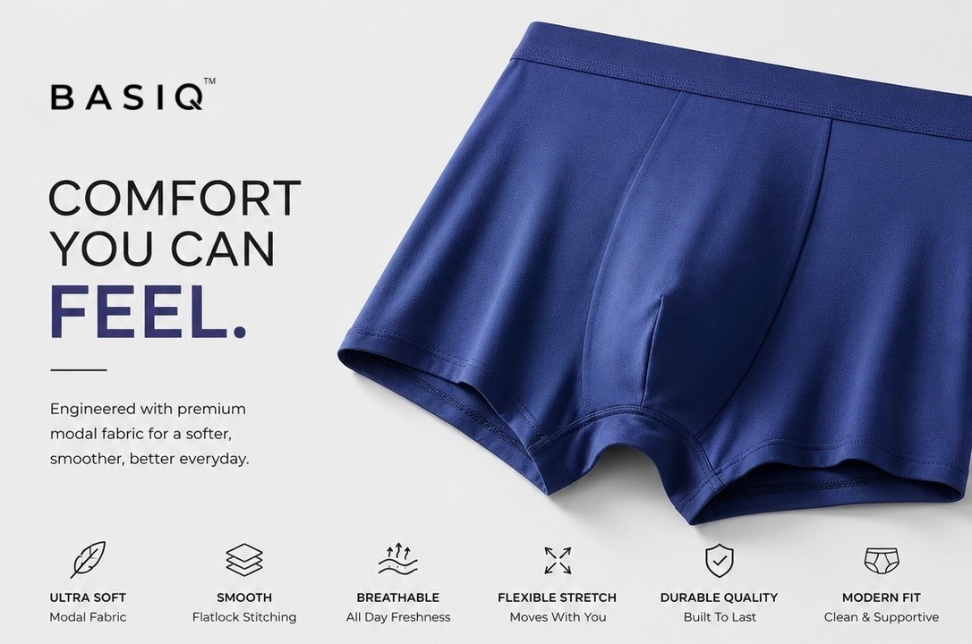 BASIQ Men's Modal Stretch Boxer Brief - Grey