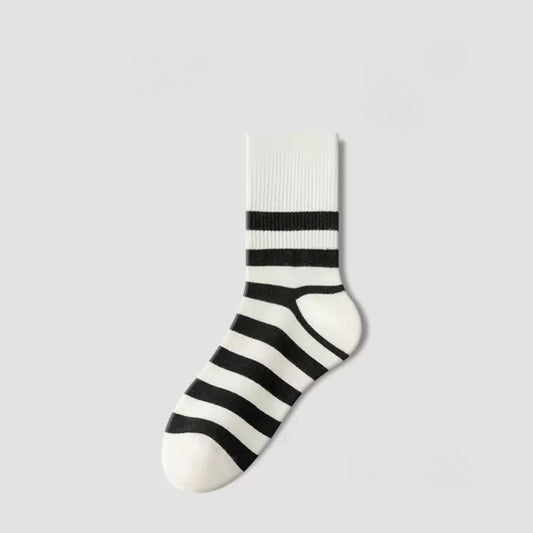 BASIQ Couple Stripe Crew Sports Socks Thick White Stripes - Combed Cotton, Seamless