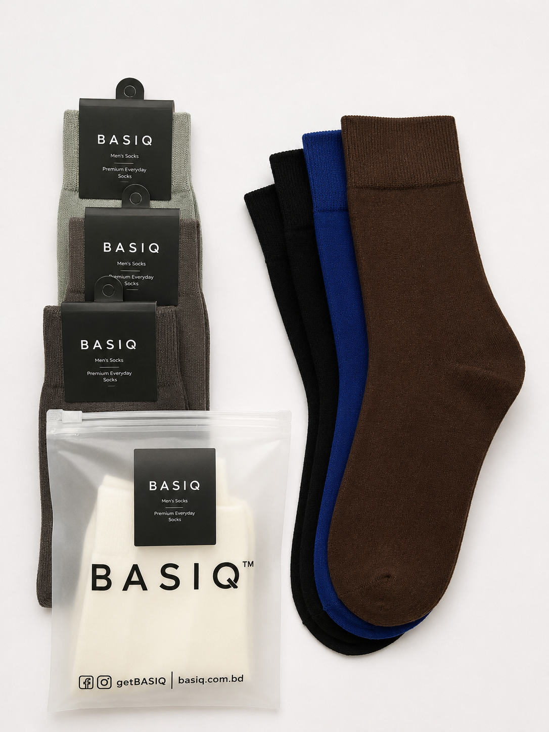5 Pair BASIQ Bundle - Signature Antibacterial Crew Socks for Men