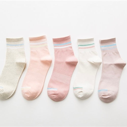 BASIQ Women’s Pastel Stripe Cotton Socks - 5 colors