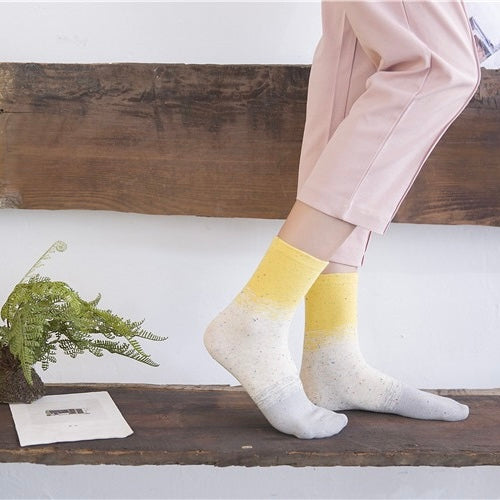 BASIQ Women’s Korean-Inspired Color Block Cotton Crew Socks - Random color