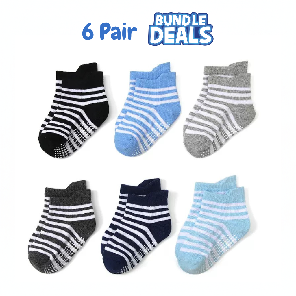 BASIQ kids Stripe Anti slip Combed Cotton 6 pair socks