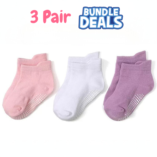 BASIQ 3 Pair Bundle kids Anti slip Combed Cotton solid girl (baby pink, purple & White)