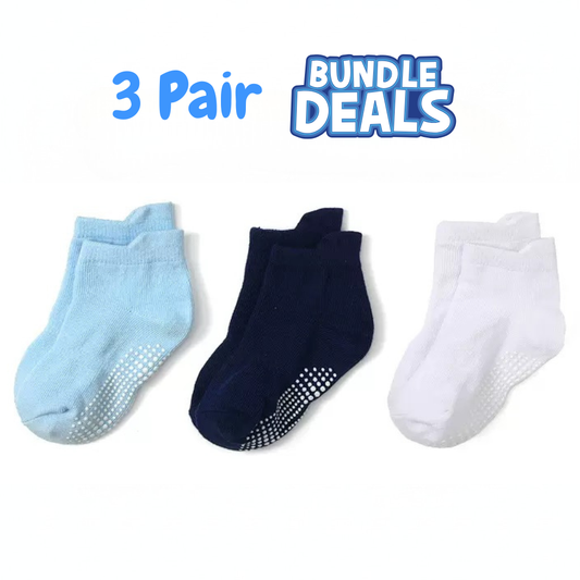 BASIQ Kids Anti slipping Solid Socks Bundle light, Navy Blue & white  (3 Pairs)