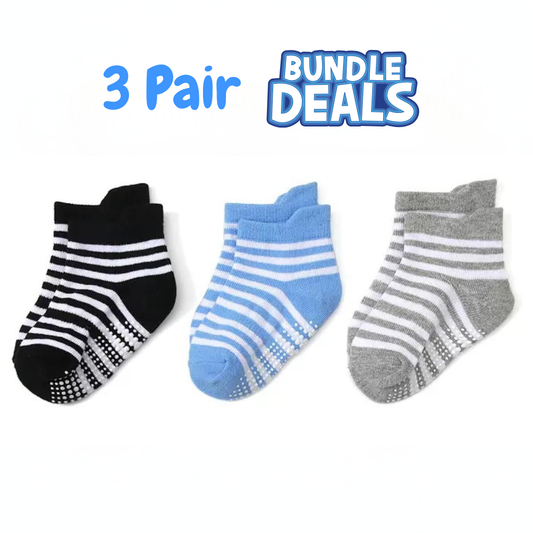 BASIQ 3 Pair Bundle kids Stripe Anti slip Combed Cotton black blue gray
