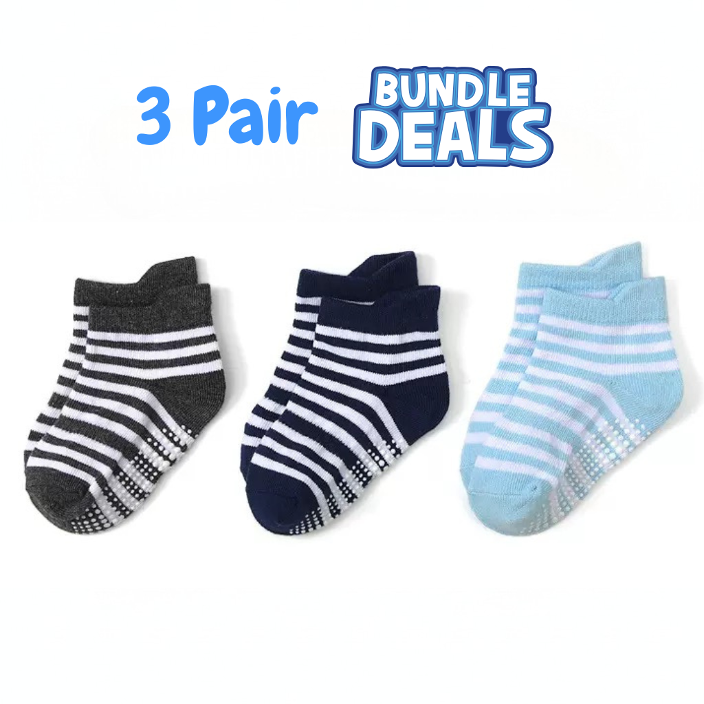 BASIQ 3 Pair Bundle kids Stripe Anti slip Combed Cotton