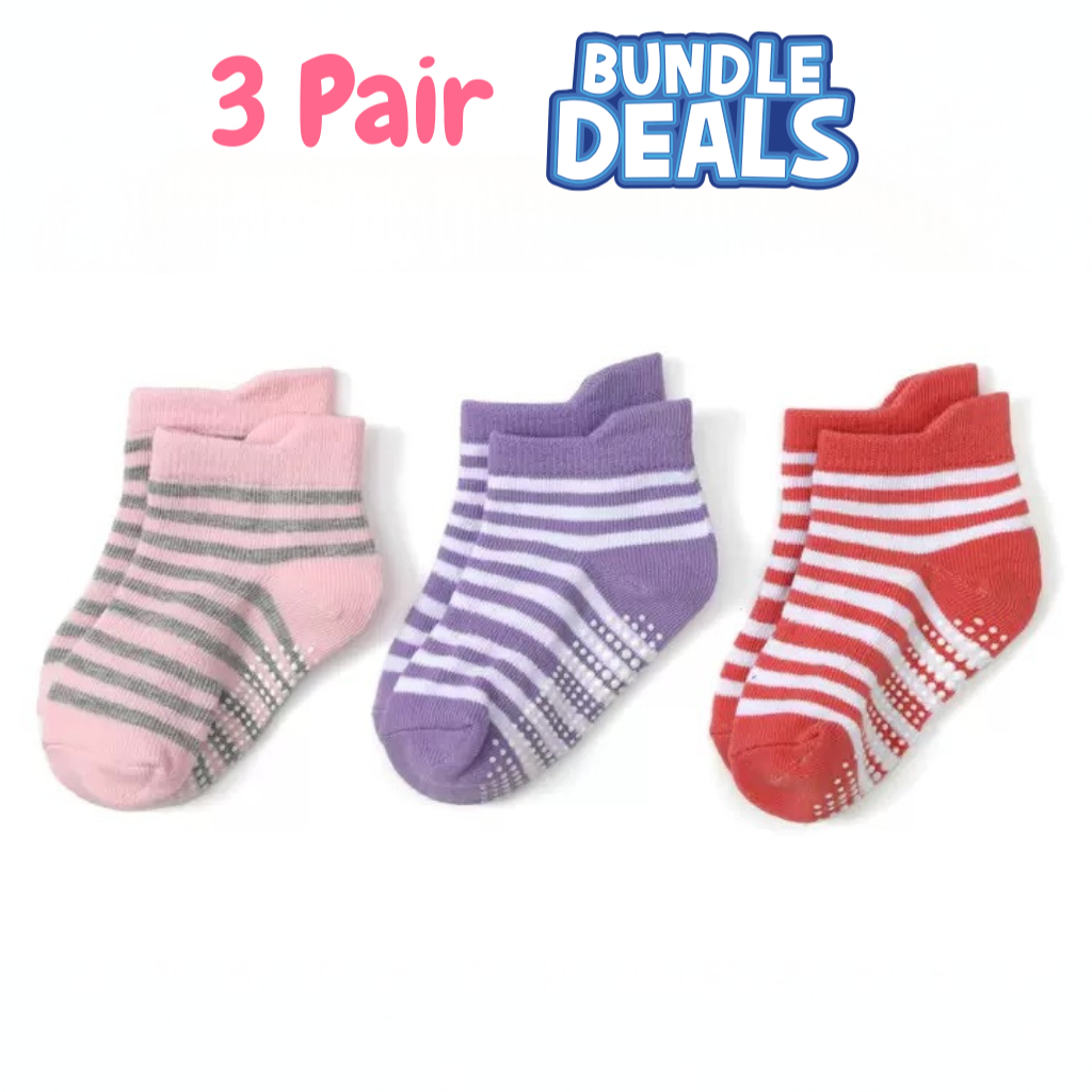 BASIQ 3 Pair Bundle kids Stripe Anti slip Combed Cotton Girl socks