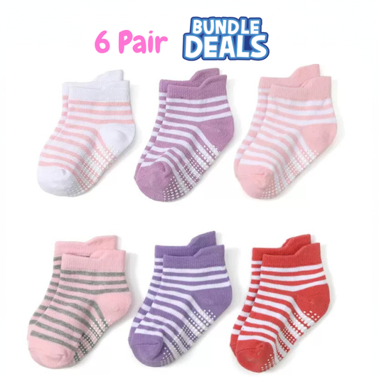 BASIQ kids Striped Anti slip Combed Cotton girl 6 pair socks