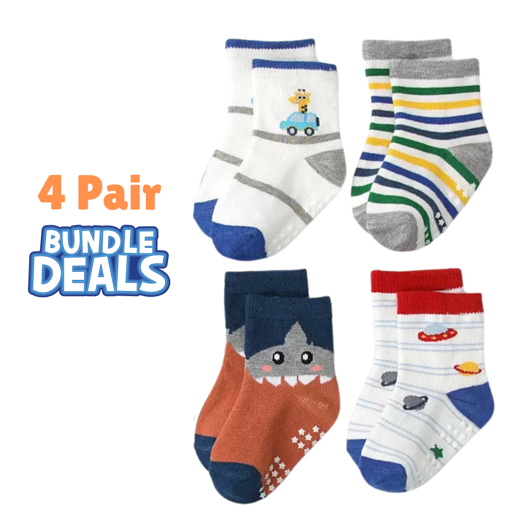 BASIQ Trendy Anti Slip Combed Cotton kids socks 4 pair Bundle 1