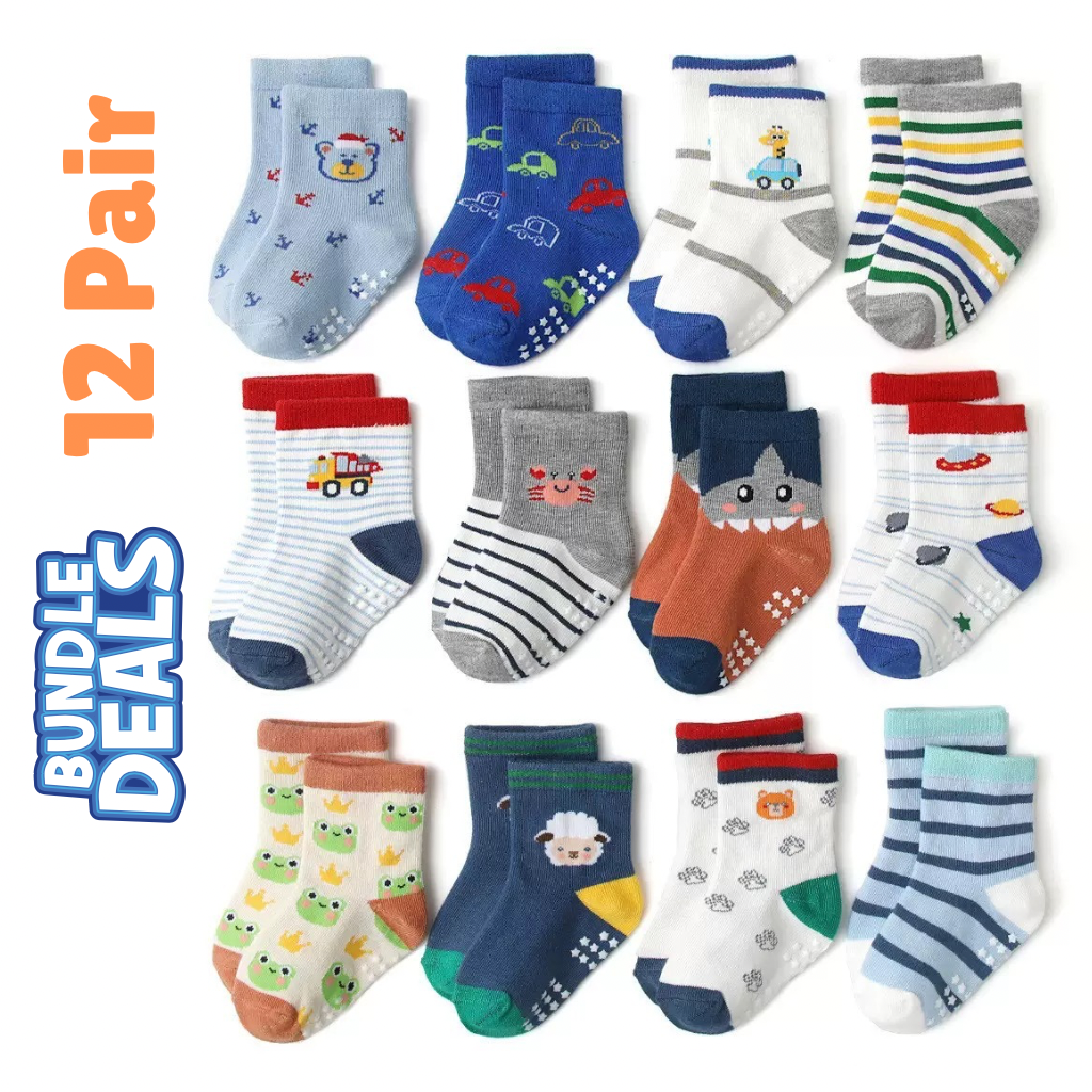 BASIQ Trendy Anti Slip Combed Cotton kids socks 12 pair Bundle