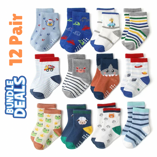 BASIQ Trendy Anti Slip Combed Cotton kids socks 12 pair Bundle