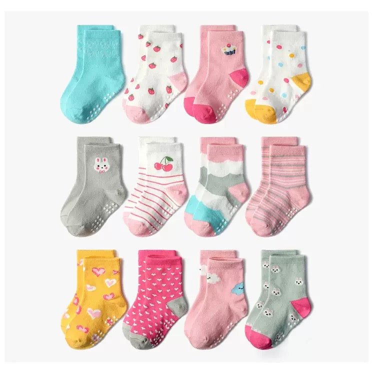 BASIQ Trendy 4 pair Bundle Anti Slip Combed Cotton kids socks for Girls