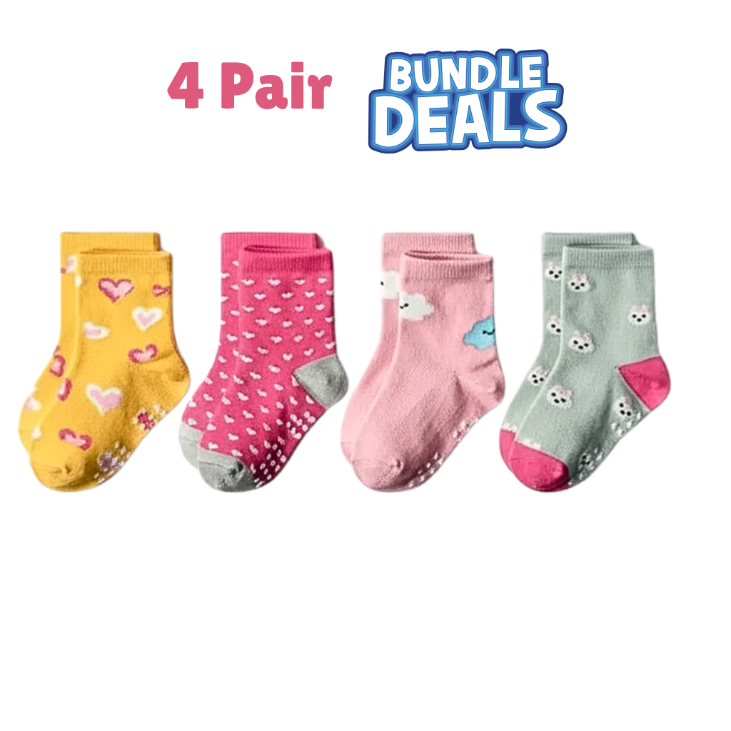 BASIQ Trendy 4 pair Bundle Anti Slip Combed Cotton kids socks for Girls
