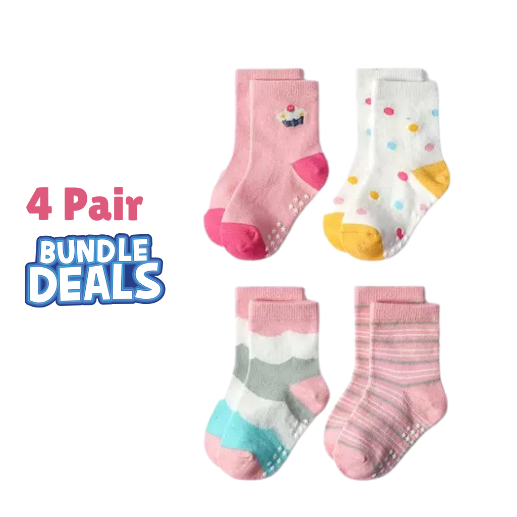 BASIQ Trendy 4 pair Bundle Anti Slip Combed Cotton kids socks for Girls 3