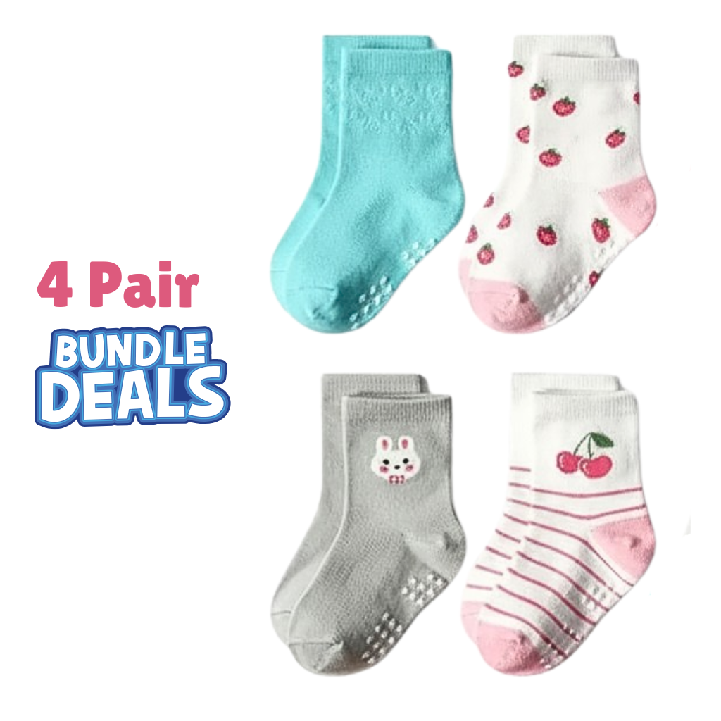 BASIQ Trendy 4 pair Bundle Anti Slip Combed Cotton kids socks for Girls 2