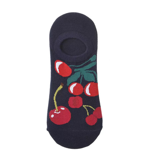 BASIQ Women's Cherry Bliss No-Show Socks – Non-Slip Cotton Invisible Socks