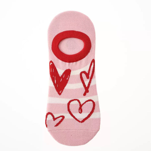 BASIQ Women's pink Hearts No-Show Socks – Non-Slip Cotton Invisible Socks