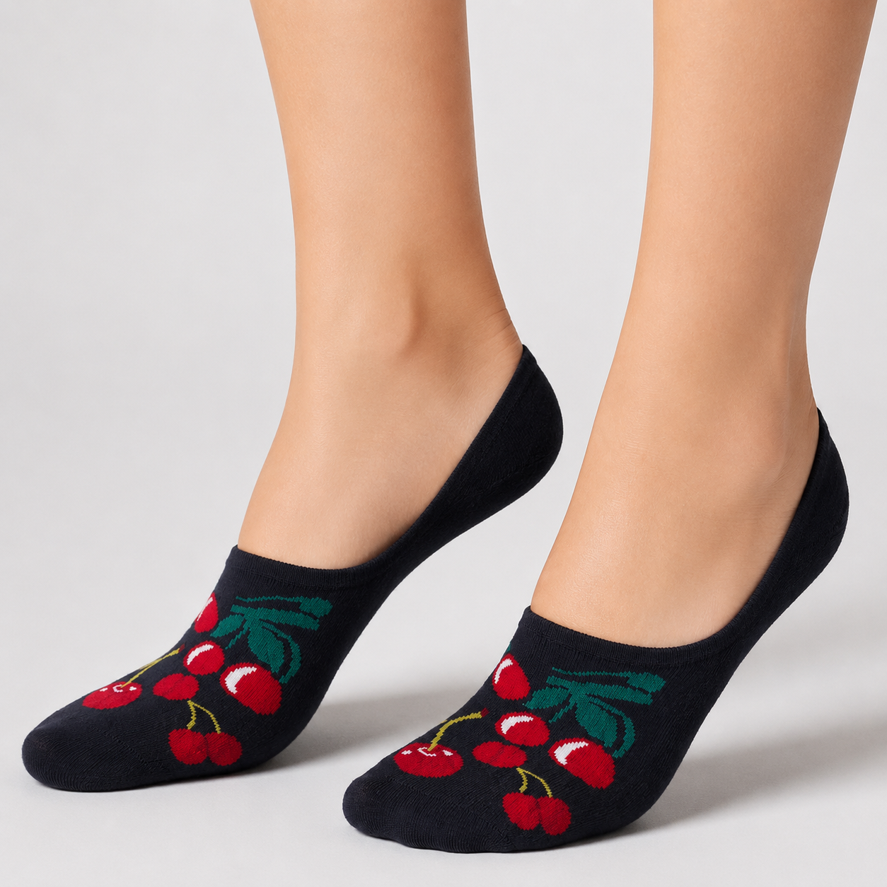BASIQ Women's Cherry Bliss No-Show Socks – Non-Slip Cotton Invisible Socks