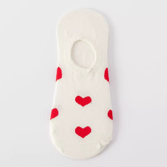 BASIQ Women's Love heart No-Show Socks – Non-Slip Invisible Cotton Boat Socks