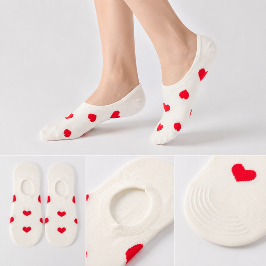 BASIQ Women's Love heart No-Show Socks – Non-Slip Invisible Cotton Boat Socks