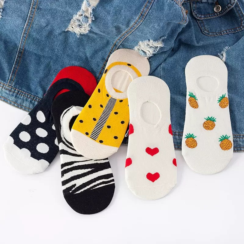 BASIQ Women's Pineapple Pattern No-Show Socks – Non-Slip Invisible Cotton Boat Socks