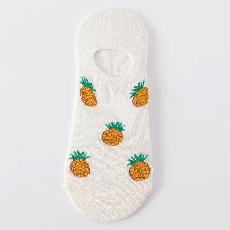 BASIQ Women's Pineapple Pattern No-Show Socks – Non-Slip Invisible Cotton Boat Socks