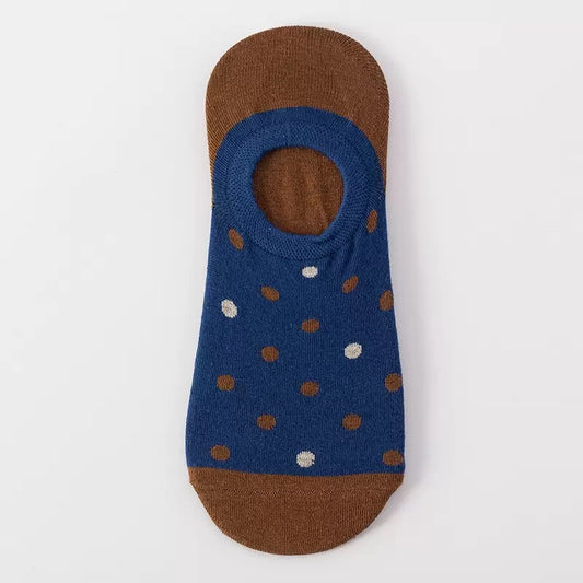 BASIQ Navy Blue Brown No-Show Socks – Non-Slip Invisible Cotton Boat Socks