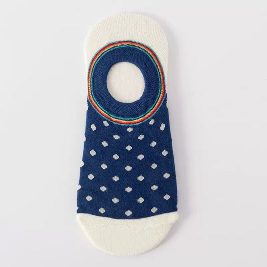 BASIQ Navy Blue White No-Show Socks – Non-Slip Invisible Cotton Boat Socks