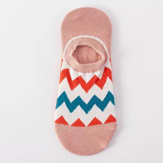 BASIQ Zigzag No-Show Socks – Non-Slip Invisible Cotton Boat Socks