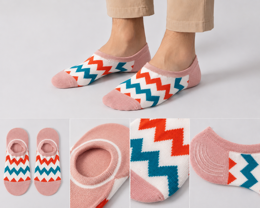 BASIQ Zigzag No-Show Socks – Non-Slip Invisible Cotton Boat Socks