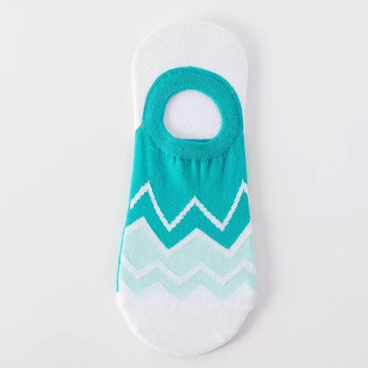 BASIQ Ocean Wave No-Show Socks – Non-Slip Invisible Cotton Boat Socks