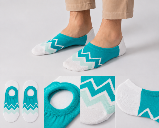 BASIQ Ocean Wave No-Show Socks – Non-Slip Invisible Cotton Boat Socks