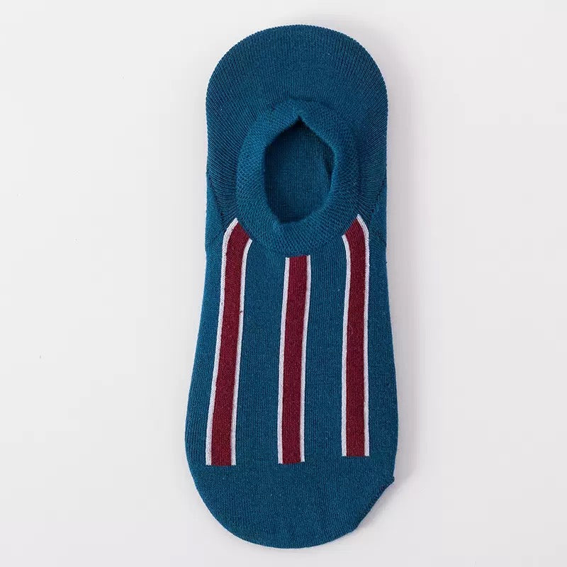 BASIQ Navy Stripe No-Show Socks – Non-Slip Invisible Cotton Boat Socks