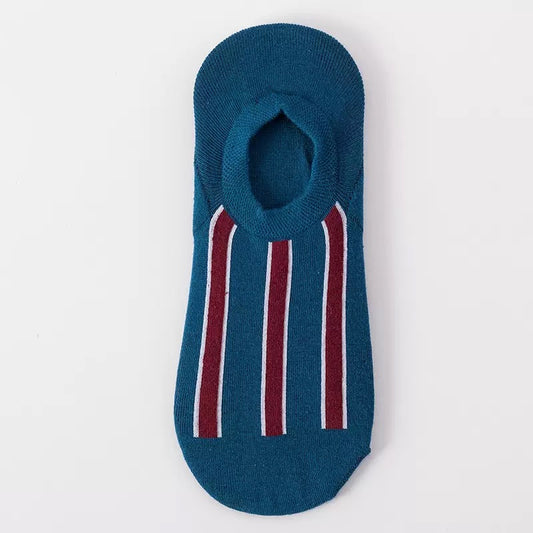 BASIQ Navy Stripe No-Show Socks – Non-Slip Invisible Cotton Boat Socks