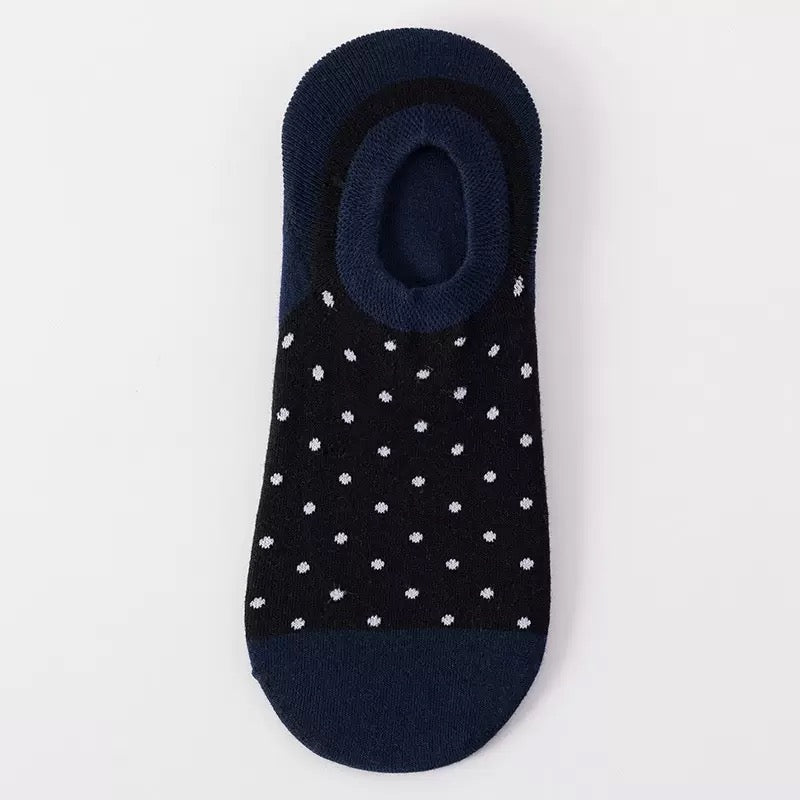BASIQ Mid Night Polka dot No-Show Socks – Non-Slip Invisible Cotton Boat Socks