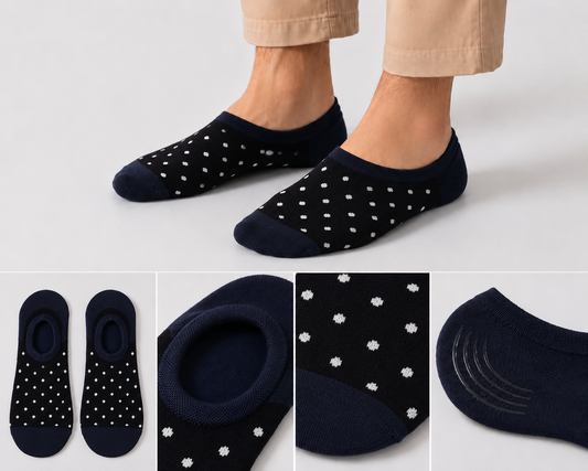 BASIQ Mid Night Polka dot No-Show Socks – Non-Slip Invisible Cotton Boat Socks
