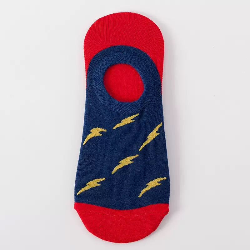 BASIQ Blue Red Thunder Polka dot No-Show Socks – Non-Slip Invisible Cotton Boat Socks