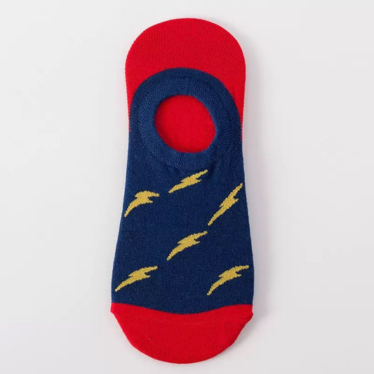 BASIQ Blue Red Thunder Polka dot No-Show Socks – Non-Slip Invisible Cotton Boat Socks