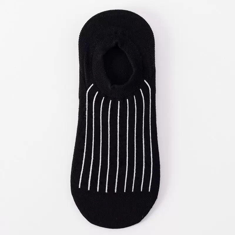 BASIQ Retro Black White lines No-Show Socks – Non-Slip Invisible Cotton Boat Socks