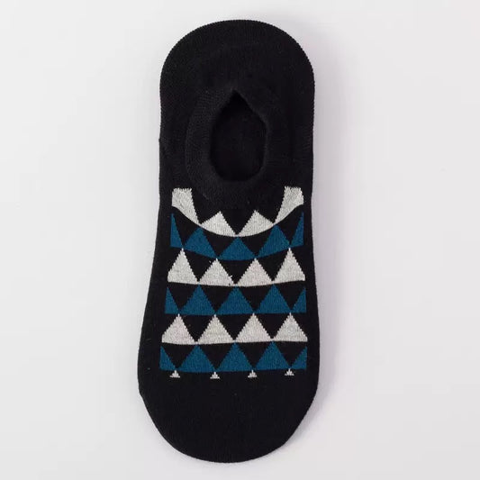 BASIQ Retro Black Diamond Pattern No-Show Socks – Non-Slip Invisible Cotton Boat Socks