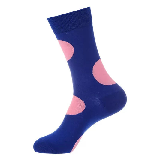 BASIQ Unisex Navy Pink Polka Dot Crew socks - Combed Cotton, Seamless Design