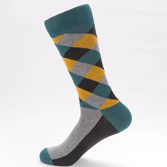 BASIQ Heritage Argyle Crew Socks – Green, Gray & Black