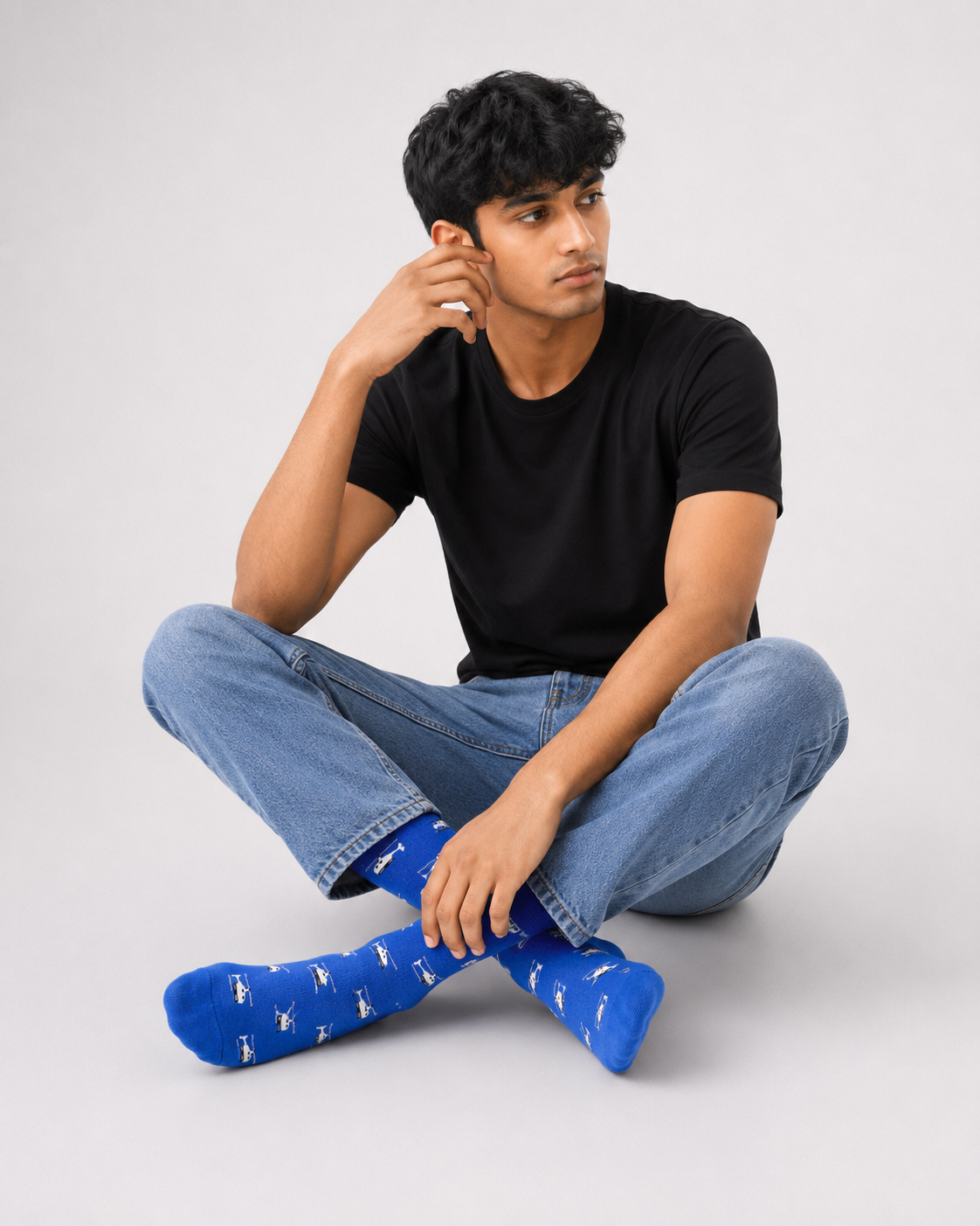 BASIQ Sky Patrol Crew Socks – Royal Blue Helicopter