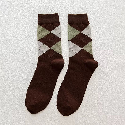 BASIQ Classic Argyle Crew Socks – Coffee Brown & Sage