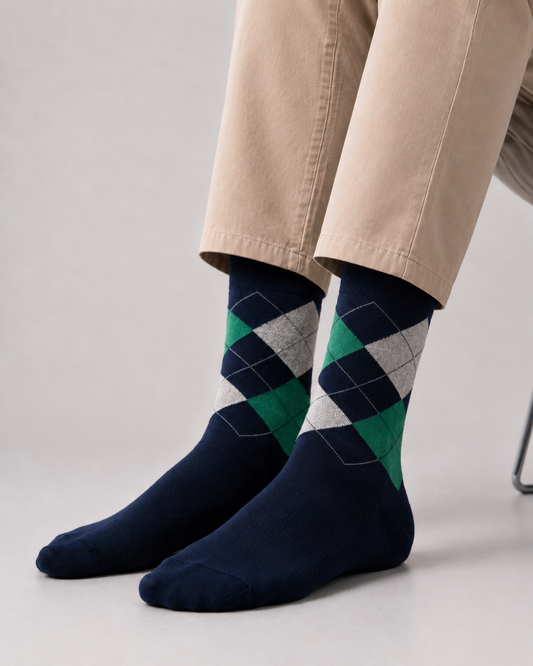 BASIQ Classic Argyle Crew Socks – Navy Blue & Green