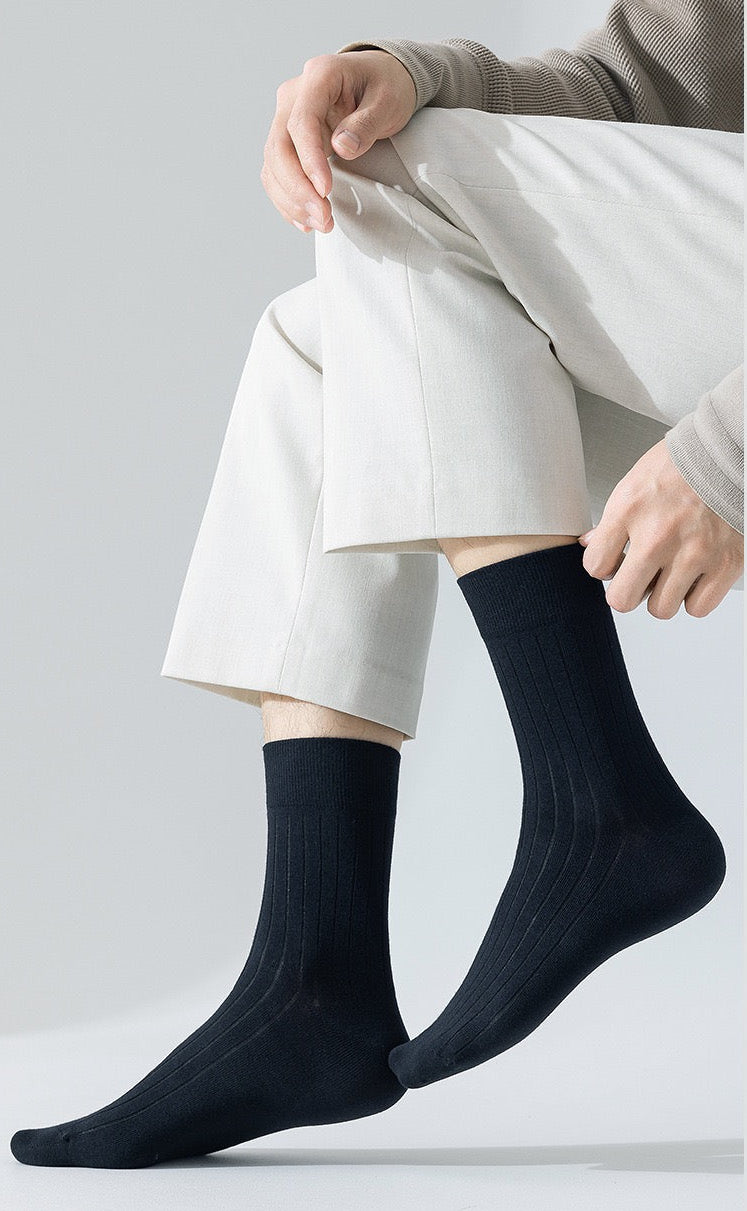 BASIQ Premium Antibacterial Ribbed Crew Socks Solids