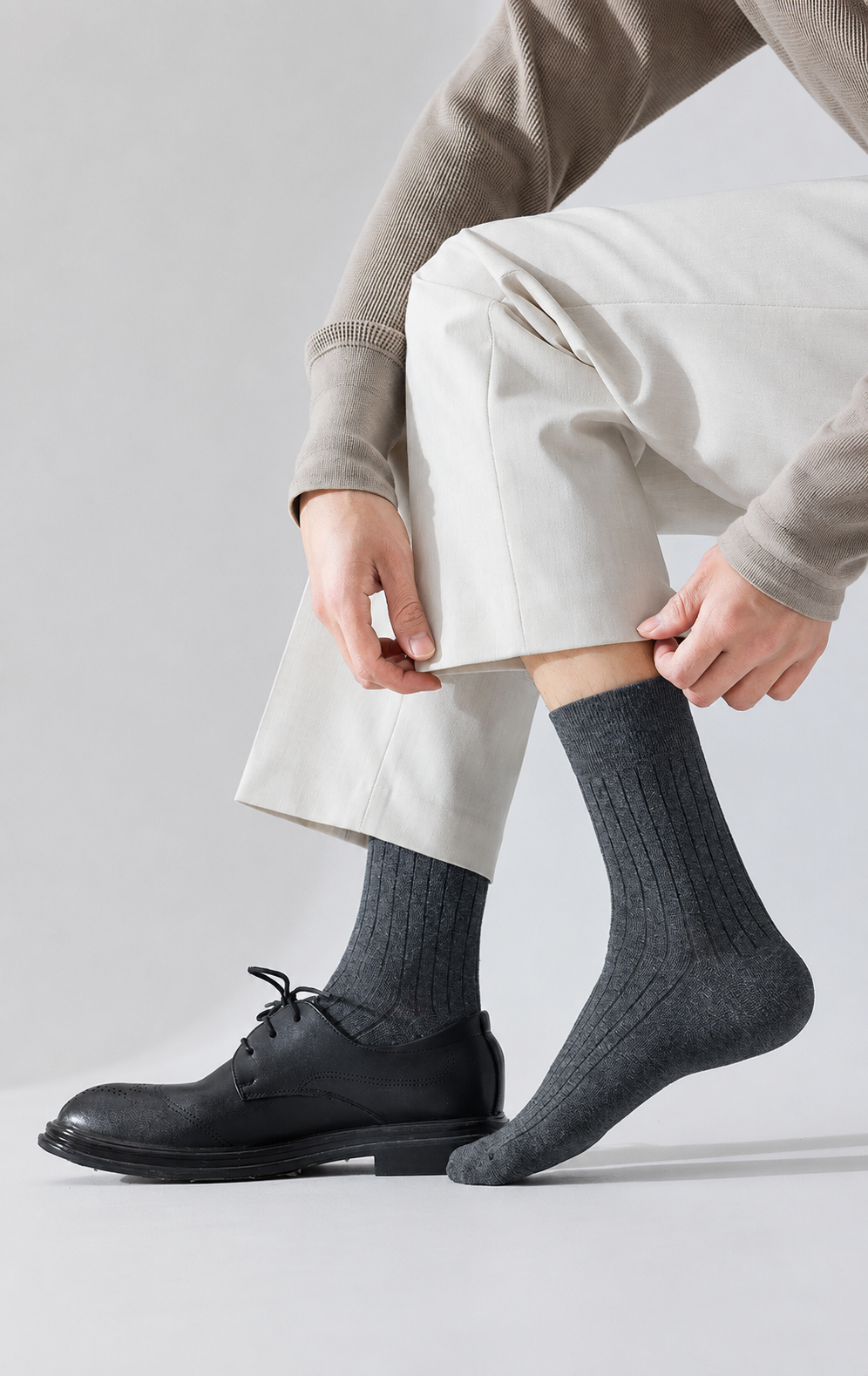 BASIQ Premium Antibacterial Ribbed Crew Socks Solids